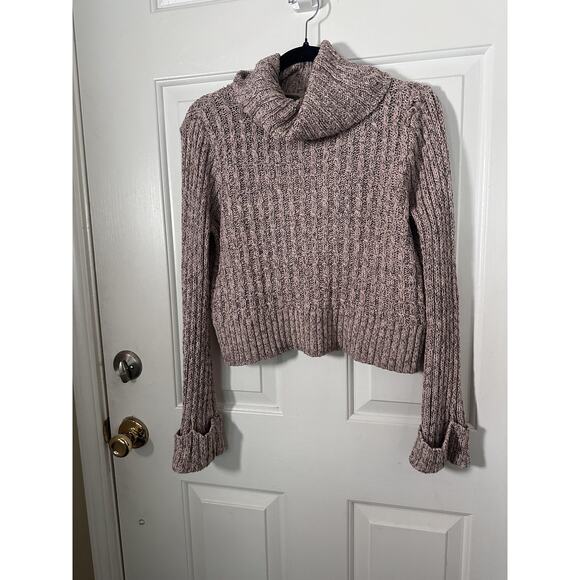 Free People Sweater Womens Small Pink Purple Cowl Neck Chunky Knit Pullover Boho - Picture 6 of 7